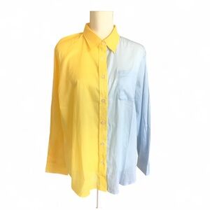 Katie Kime 100% Cotton Button Down Yellow Blue Colorblock Medium New No Tag